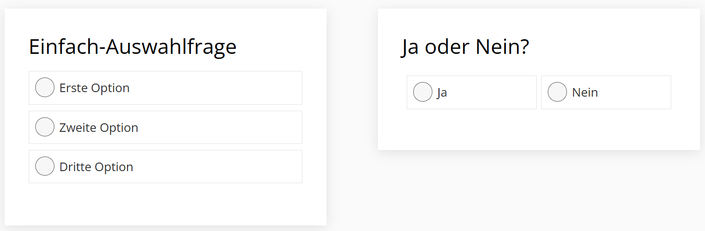 Zwei Fragen werden per CSS-Befehl nebeneinander angeordnet