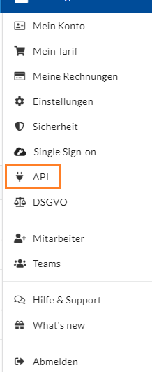 Sie finden den Menüpunkt API in Ihrem Kontobereich