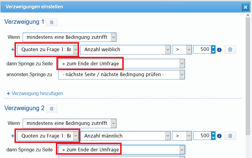 Sprungbedingung mit Quotenfilter bei einer Panelbefragung