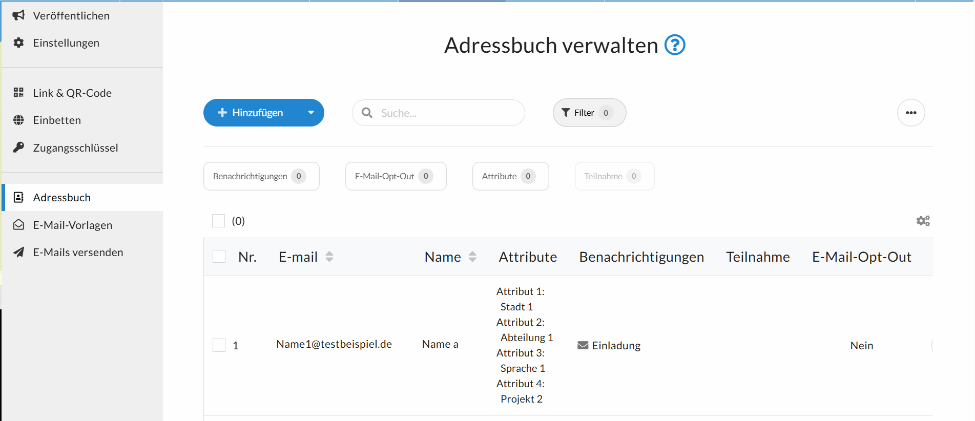 Filter für "Alle Attribute" oder "Einzelne Attribute"