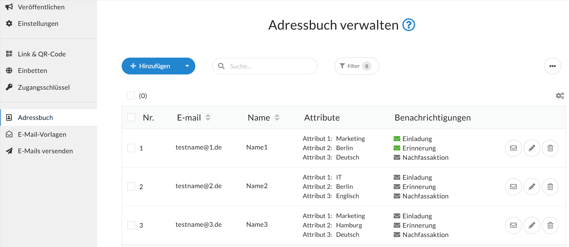 Filtermöglichkeiten im Adressbuch