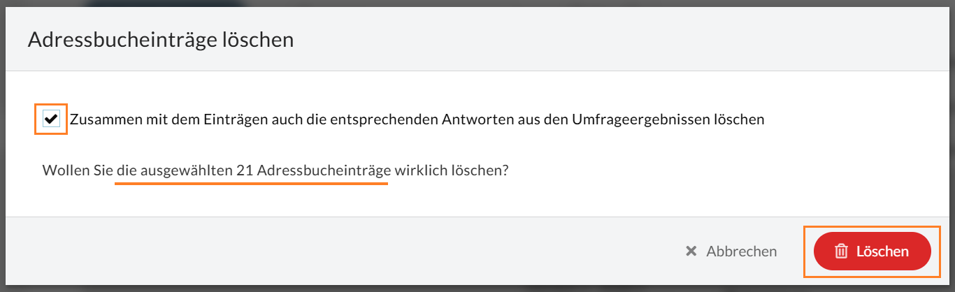 Bestätigen Sie den Löschvorgang mit Klick auf den roten Button.