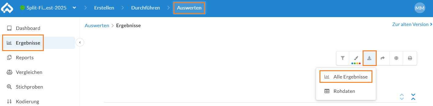Exportieren Sie die Gesamtdaten über den Download-Button. 