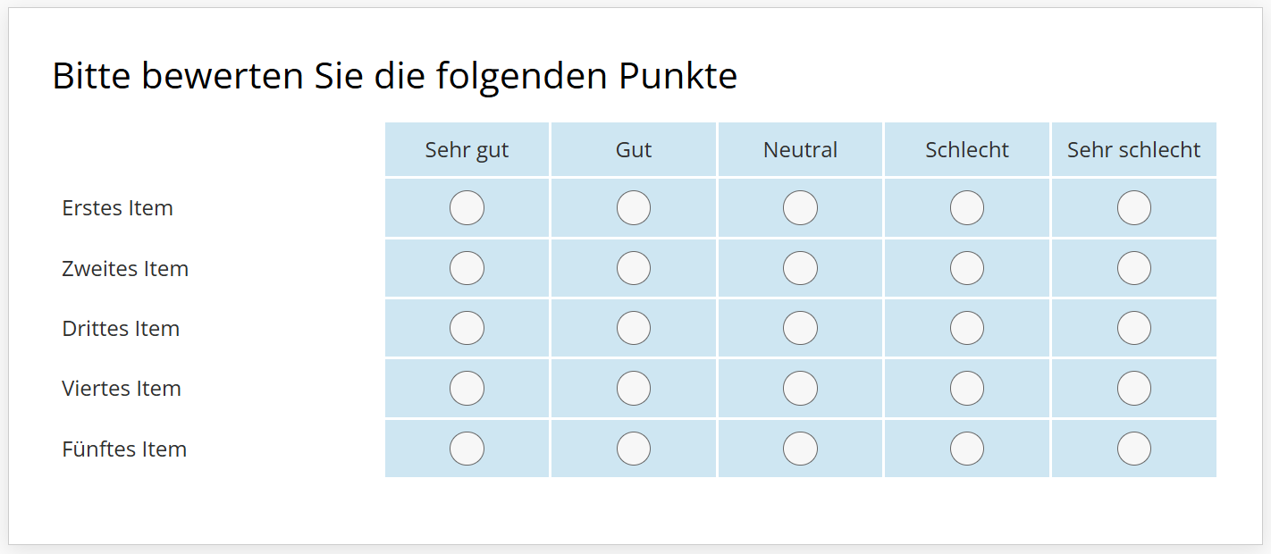 Einfärben aller 5 Spalten der Standard-Matrix per CSS