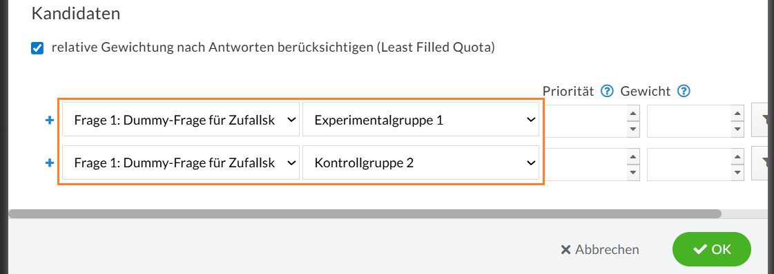 Antwort-Optionen der Dummy-Frage auswählen und ergänzen