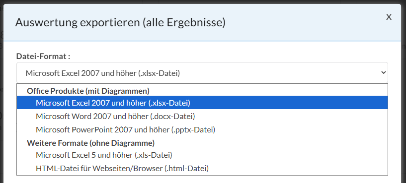 Dateiformate für den Export aller Ergebnisse