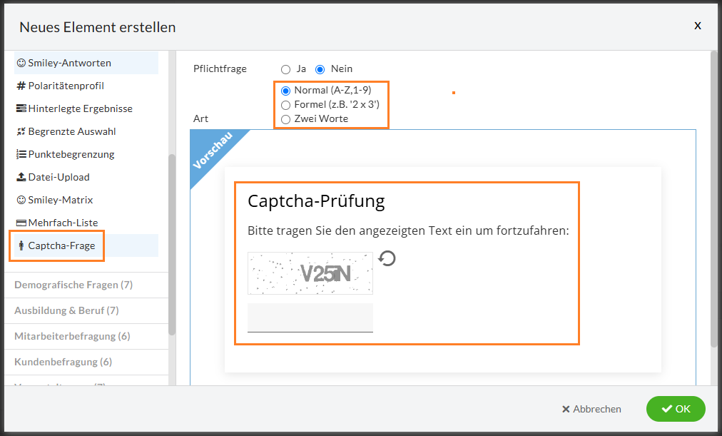 Captcha-Fragen gehören zu den Spezialfragen bei LamaPoll
