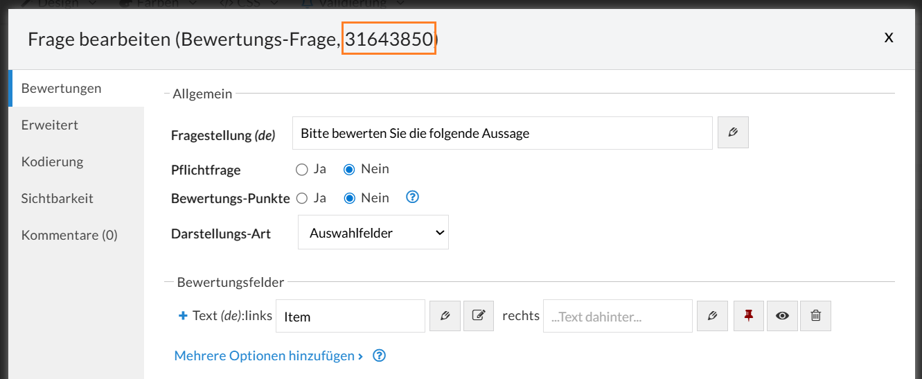 Fragen-ID über "Frage bearbeiten" nutzen