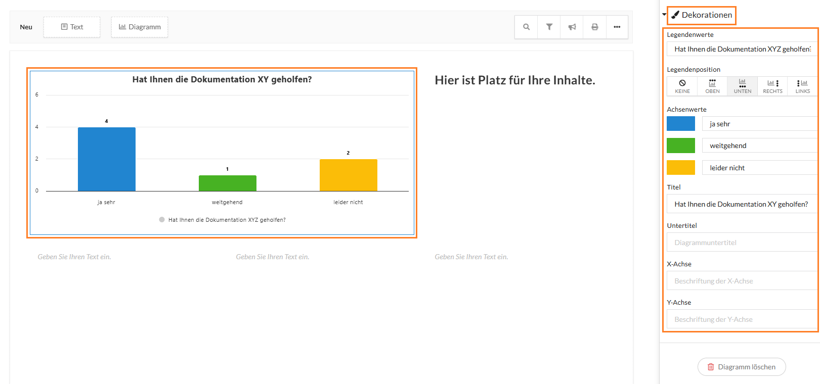 Einstellungen für Dekorationen in Diagramm-Elementen