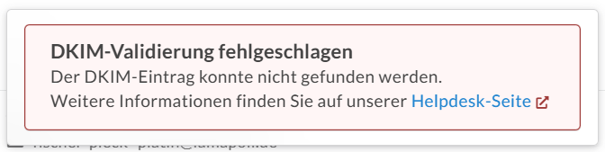 DKIM-Eintrag konnte nicht gefunden werden