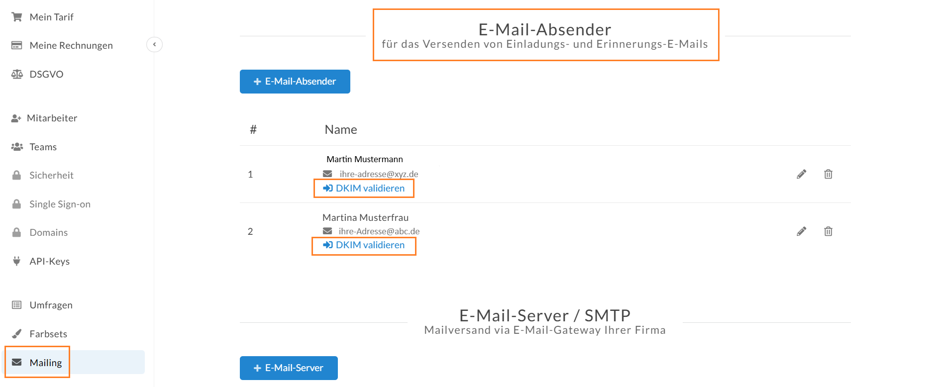 Mit dem Button "DKIM validieren" überprüfen Sie Ihre DKIM-Einrichtung.