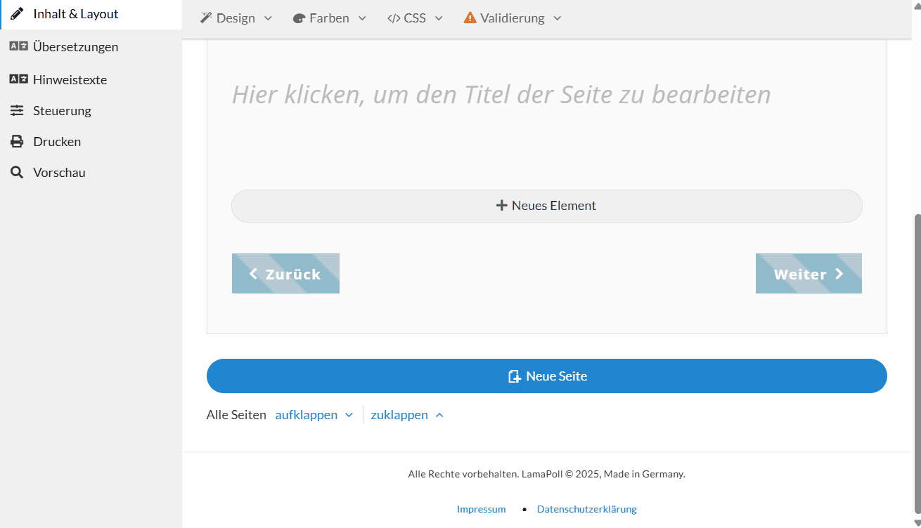 Auswahl verschiedener Eingabefragen