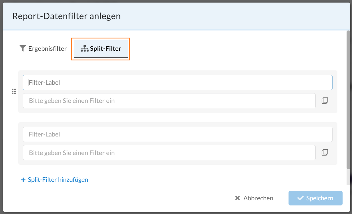 Eingabemaske für Split-Filter