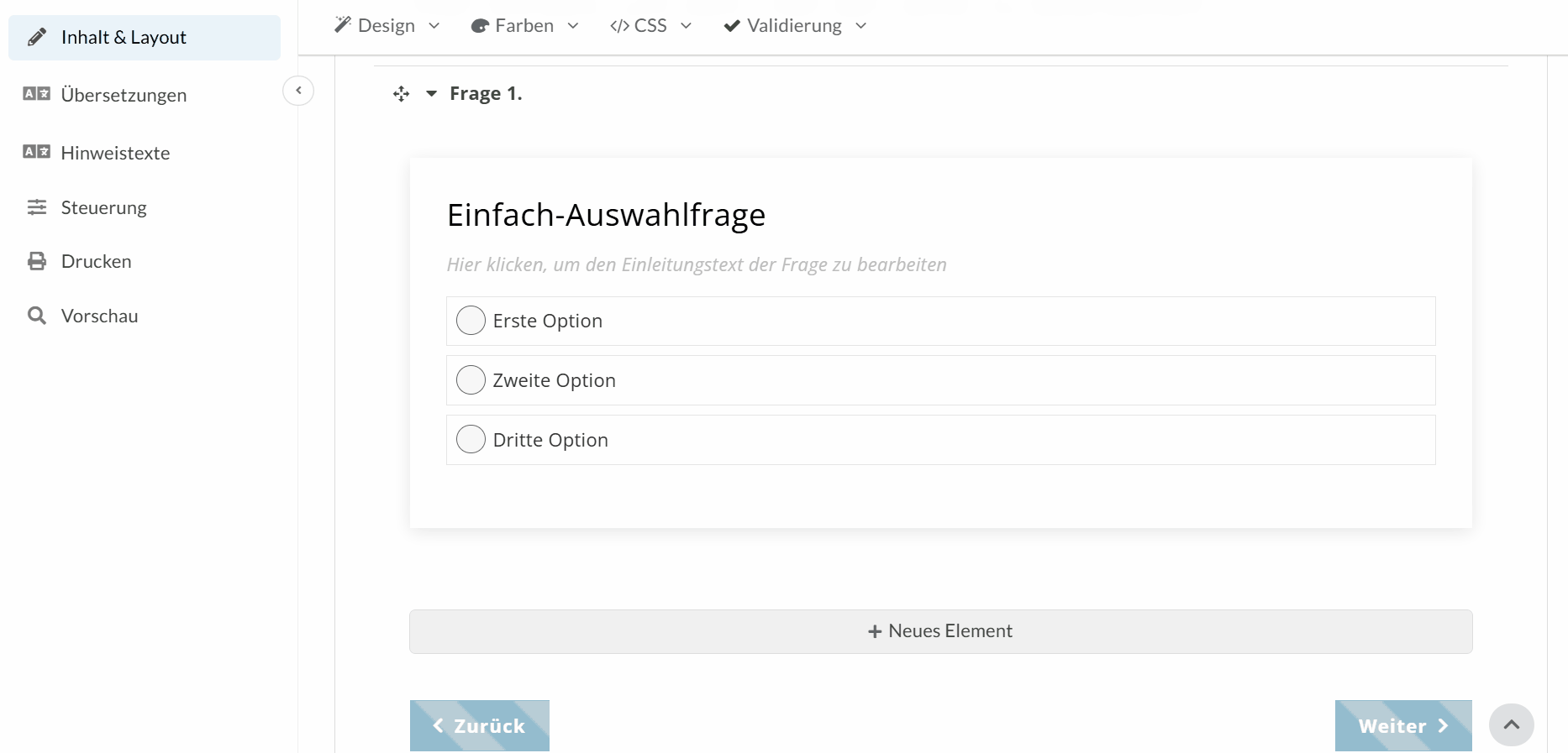 Fragetyp "Live Ergebnisse" bei den Standardelementen in Fragebogen übernehmen