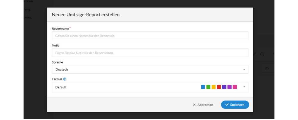 Einstellungen für Report-Name, Sprache und Farben festlegen Einstellungen für Report-Name, Sprache und Farben festlegen