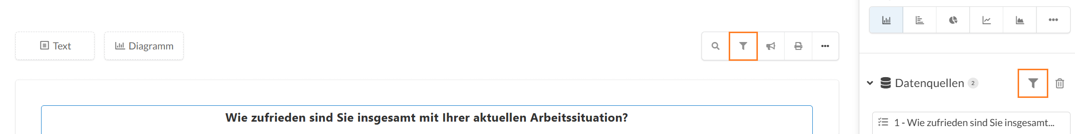 Filtersymbol für den globalen Report-Datenfilter sowie einen Diagramm-Datenfilter