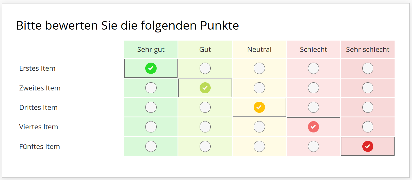 Matrixspalten und Antwort-Buttons mit Farbverlauf