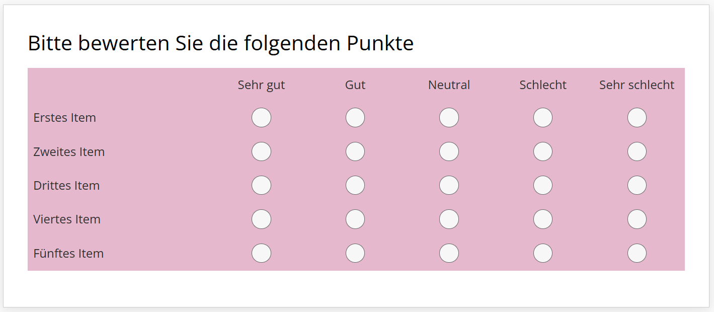 Komplett einfärbte Matrixfrage