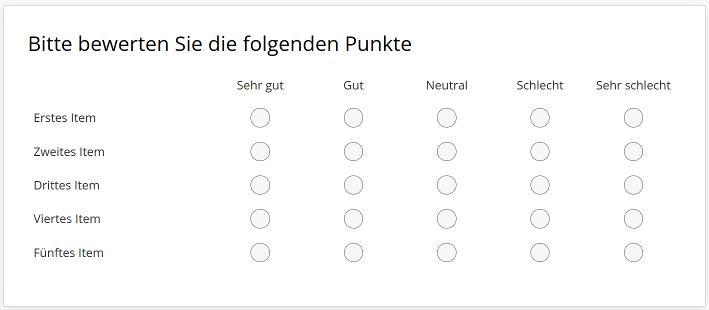 Matrixfrage mit farbigem Hover-Effekt 