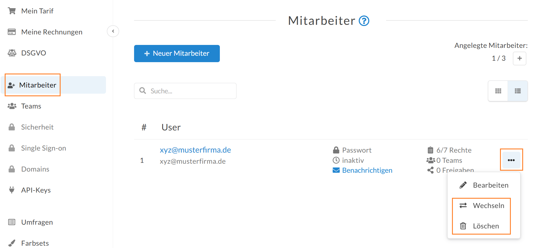 Wechseln und Löschen von Mitarbeiterzugängen