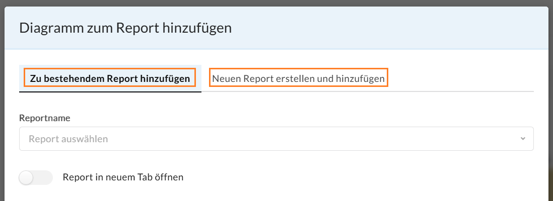 Wählen Sie für Ihr Chart einen bestehenden Report über das Drop-down-Menü aus oder erstellen direkt einen neuen. 