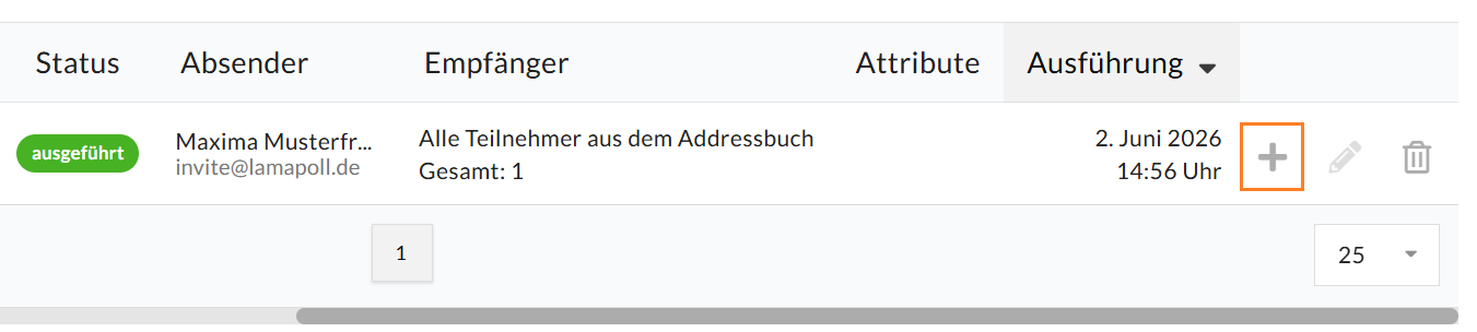 Starten Sie einen Folgeauftrag über das "Plus"-Symbol rechts neben Ihrem Mailing-Auftrag.