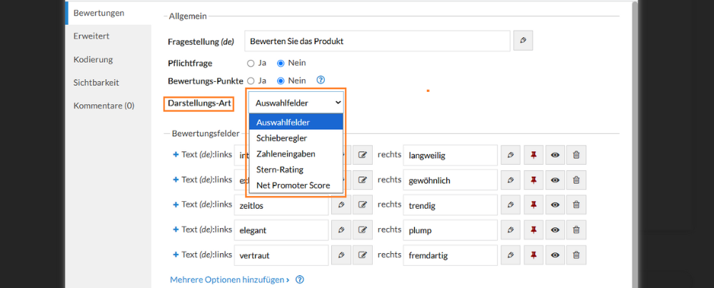 Polaritätenprofil mit verschiedenen Darstellungsarten