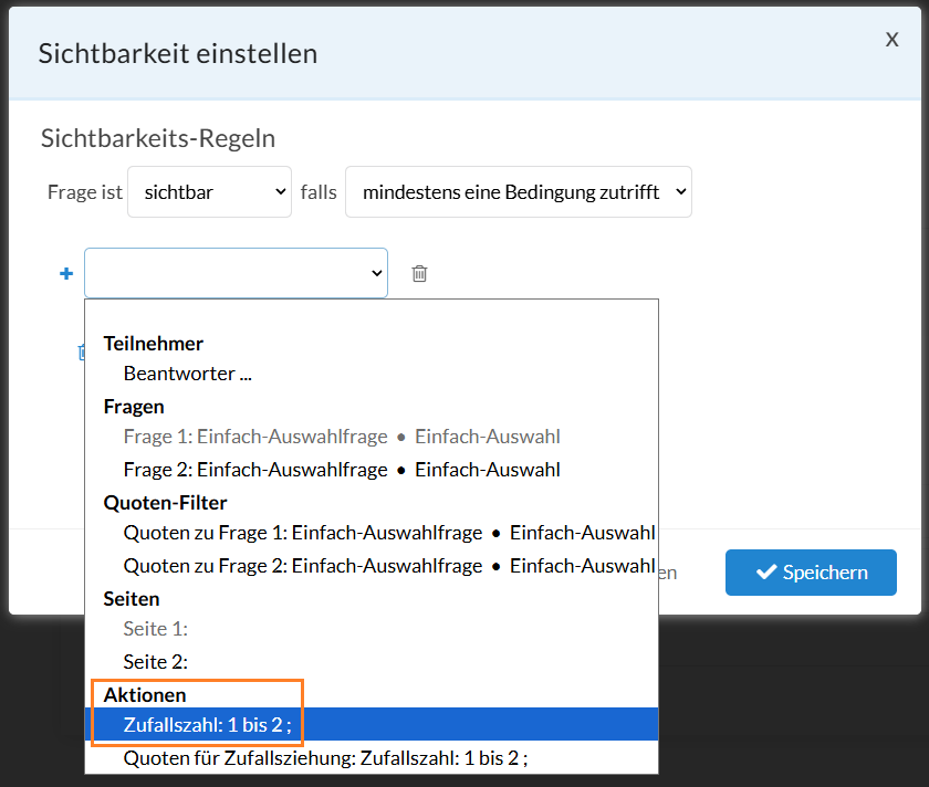Sichtbarkeitsregel aufstellen für eine Frage mit Zufallszahl