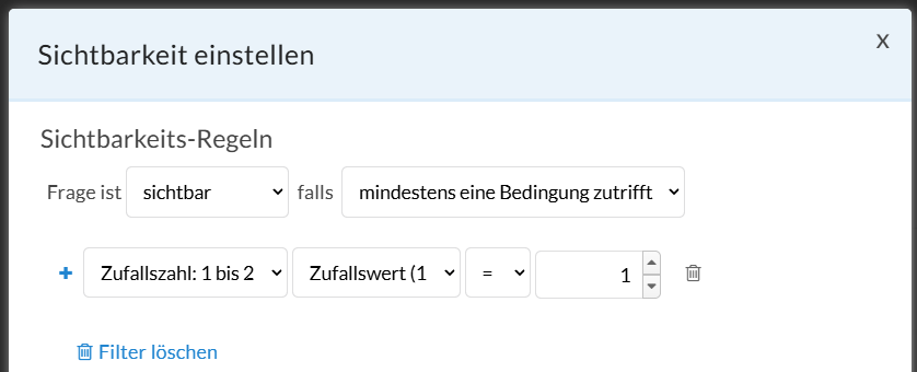 vollständige Sichtbarkeitsregel für eine zufällig anzuzeigende Frage