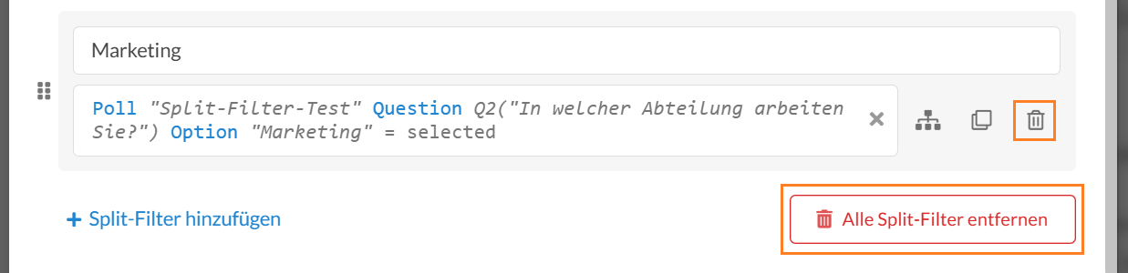 Einzelne oder alle Split-Filter über das Papierkorb-Symbol entfernen