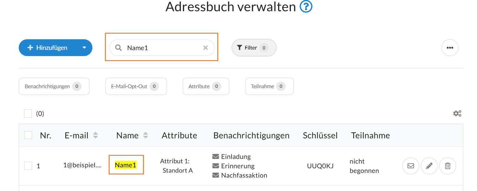 Suchleiste im Adressbuch
