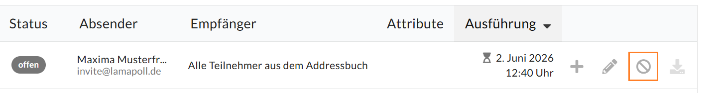 Abbruch-Option für den E-Mail-Auftrag bei der Auftrags-Übersicht
