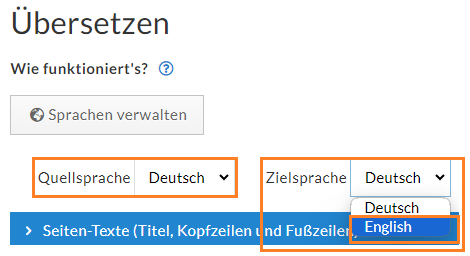 Stellen Sie die Quellsprache und Zielsprache ein
