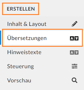Im Menüpunkt "Erstellen" finden Sie den Bereich "Übersetzungen".