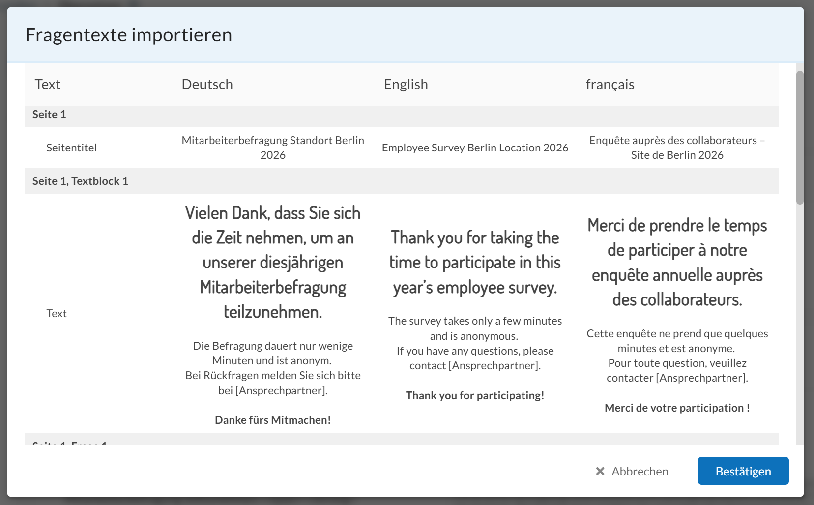 Nutzen Sie diese Ansicht, um Ihren Import zu überprüfen.