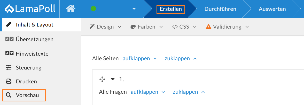 "Vorschau" im Bereich "Erstellen"