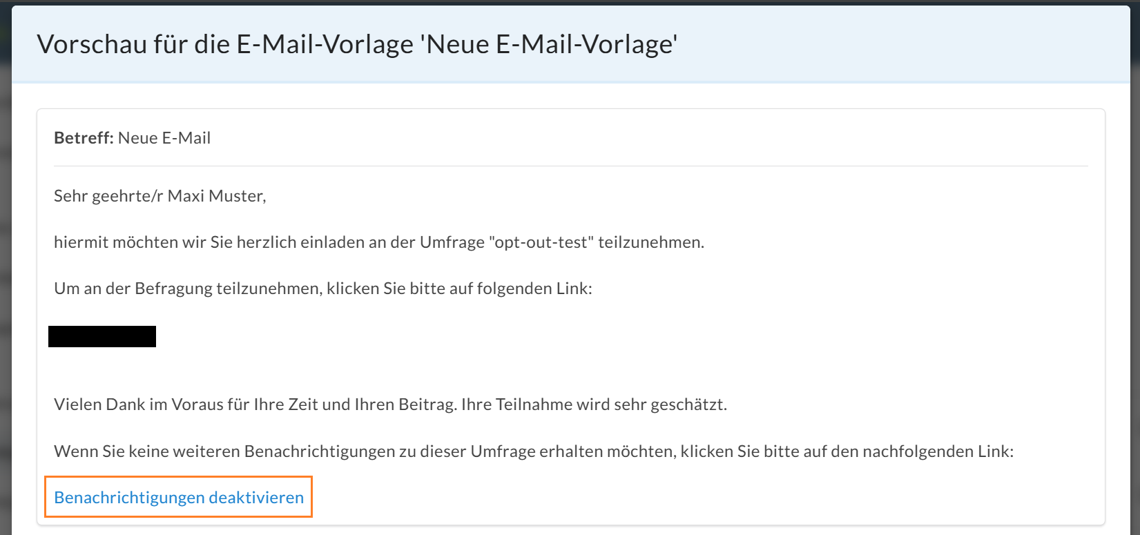 Vorschau mit Link "Benachrichtigungen deaktivieren"