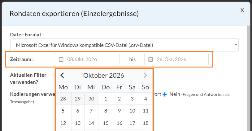 Schränken Sie den Zeitraum Ihres Rohdatenexports gezielt ein.
